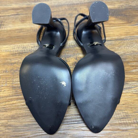 Steve Madden BEKI size 10 M black strappy heels pointed open toe mesh & leather - Picture 5 of 14